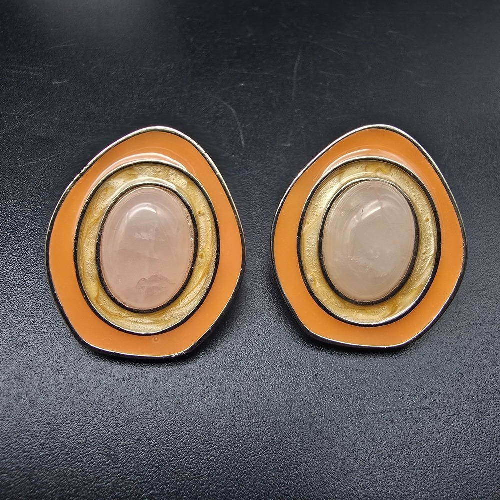 Avon Celia Sebiri 1987 Rose Quartz Orange Earrings CS Pierced Post